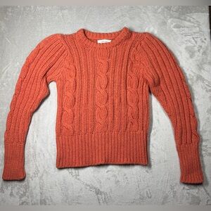 Storm & Marie Cable Knit Puff Sleeve Fitted 100% Organic Cotton Sweater Small